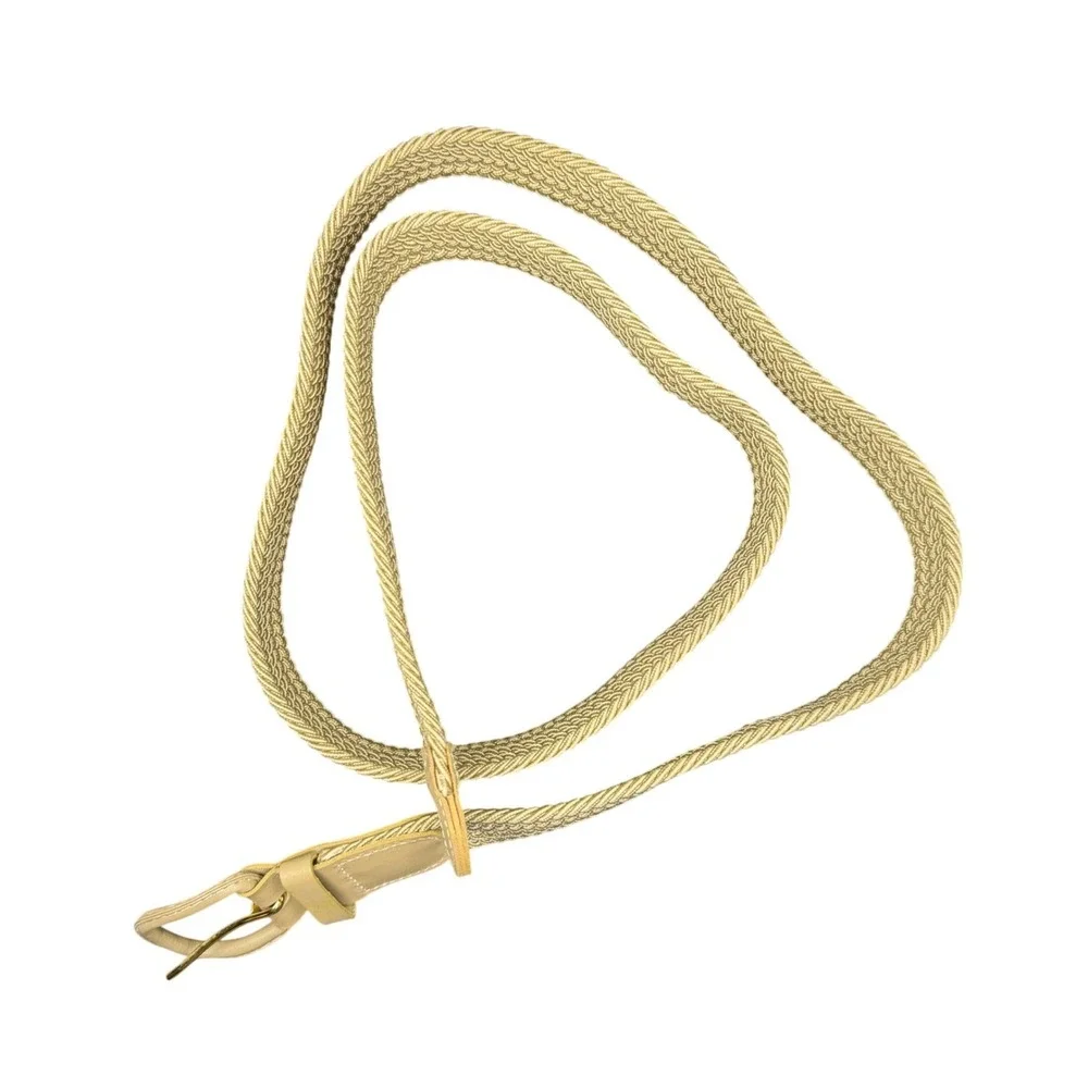 Unbranded Tan Braided Elastic Stretch Belt‎ Gold Tone Buckle Woven xl Size